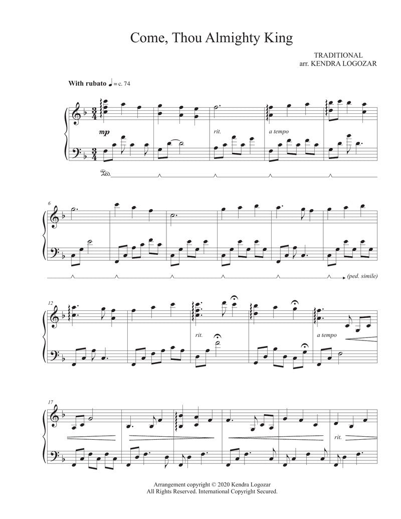 Kendra Logozar - Come Thou Almighty King - Sheet Music Download