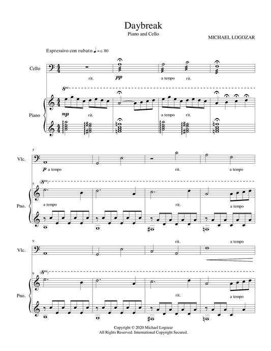 Daybreak (Cello and Piano) - Sheet Music Download