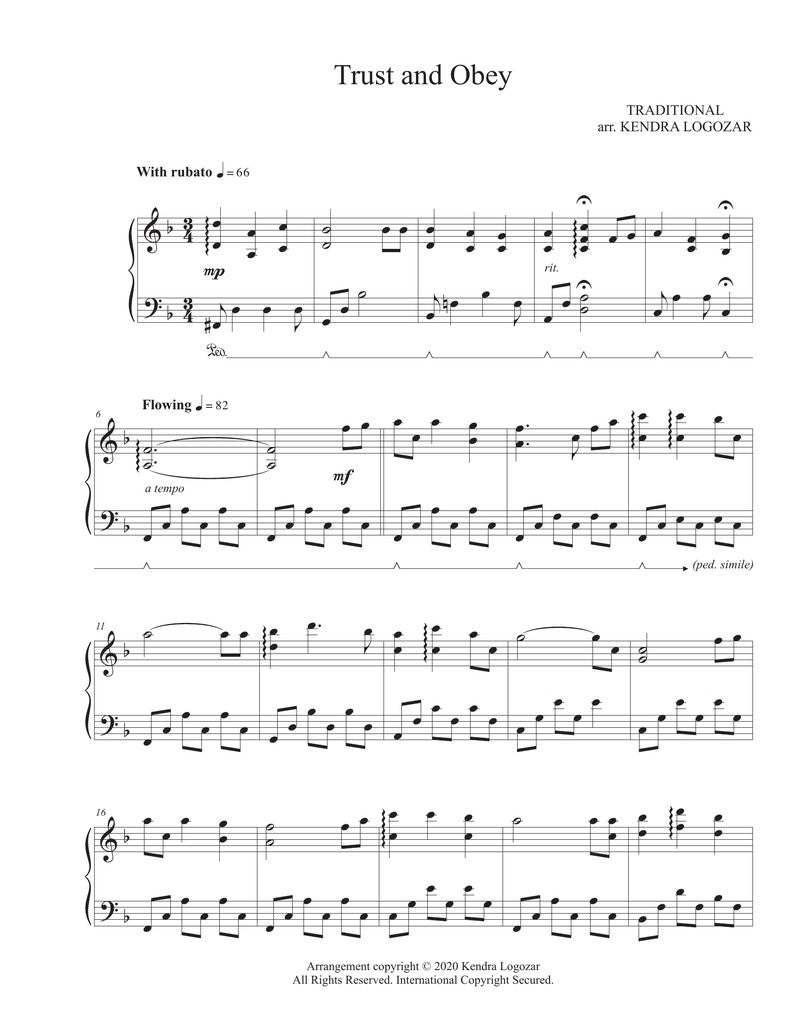 Kendra Logozar - Trust and Obey - Sheet Music Download